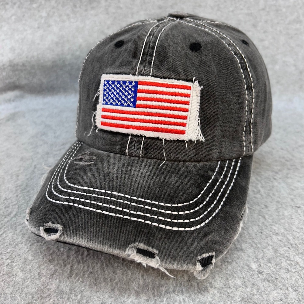 American Flag Women's Gray Unbranded Baseball Hat Distressed Ponytail OSFM